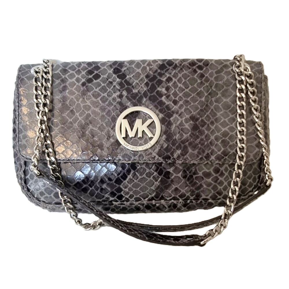Michael Kors Fulton Glossy Python Embossed Leather Chain Strap Bag